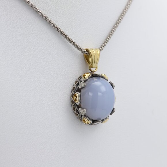 Vintage Natural Stone pendant Chalcedony sterling silver & 18k Gold - Picture 3 of 11